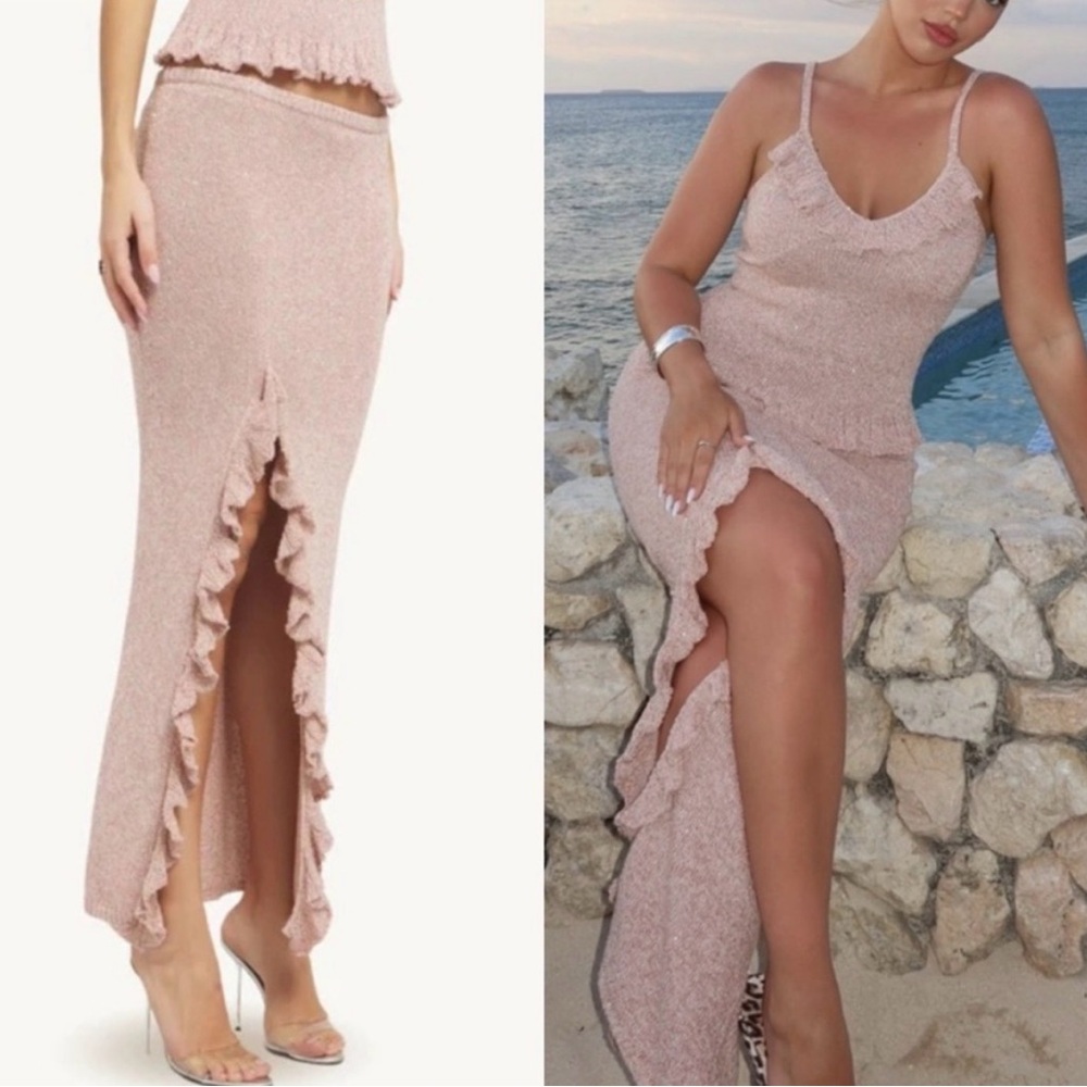 Ruffled Front-Slit Maxi Skirt - Blush Pink
